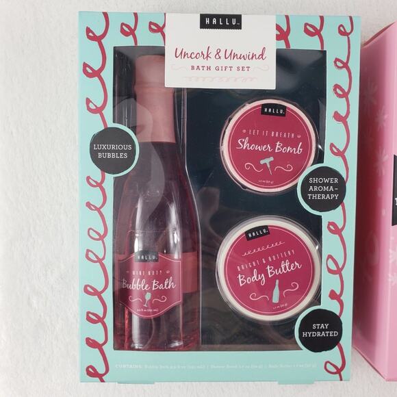 2 Hallu Bath Bundle Kit Uncork & Love Thy Self Bath Bubbles, Fizzer Salt - Picture 2 of 6